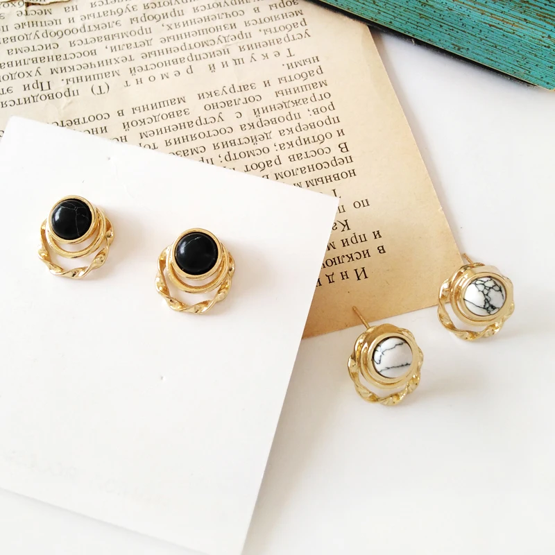 

Metal Earring For Women Geometric circle spiral fashion temperament marble pattern round resin Earrings