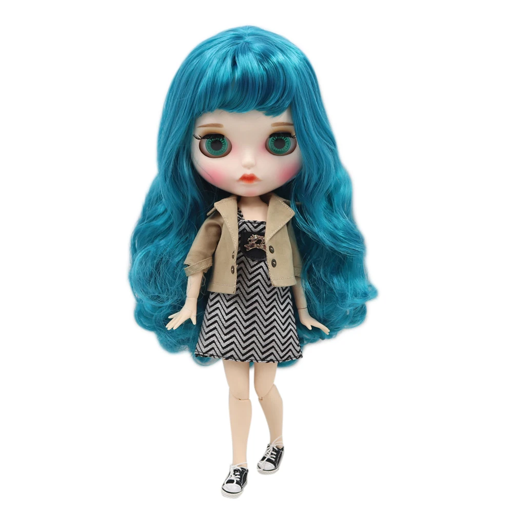 ICY DBS Blyth Doll 1/6 30cm white skin Blue long curly hair nude JOINT body matte face with eyebrows Lip gloss BL4302