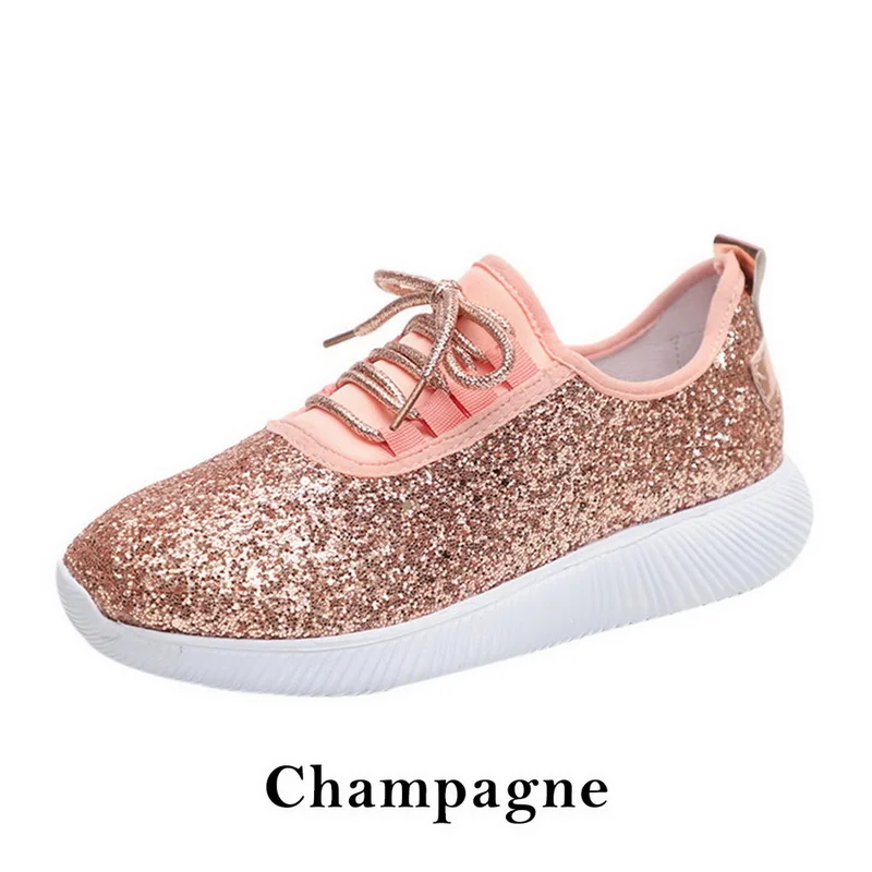 champagne HEFLASHOR/Вулканизированная обувь; женские блестящие кроссовки; Летние блестящие белые кроссовки на шнуровке; блестящая обувь для женщин; повседневная обувь для тенниса - Цвет: champagne