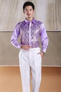 camisa palco traje festa dança colorida camisa de manga longa chemise homme