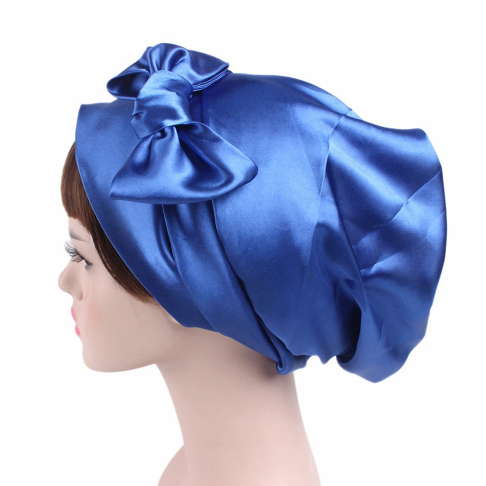 1 шт., мягкая шелковая женская ночная шапочка для душа, регулируемая Женская длинная шапочка для ухода за волосами, головной убор, Мягкая атласная шляпа, аксессуары - Цвет: royal blue