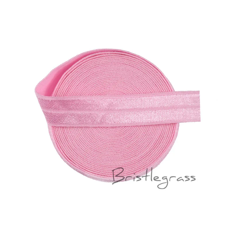 

BRISTLEGRASS 5 Yard 5/8" 1.5cm Rose Pink Solid FOE Fold Over Elastics Spandex Satin Kids Hairband Headband Lace Trims DIY Sewing