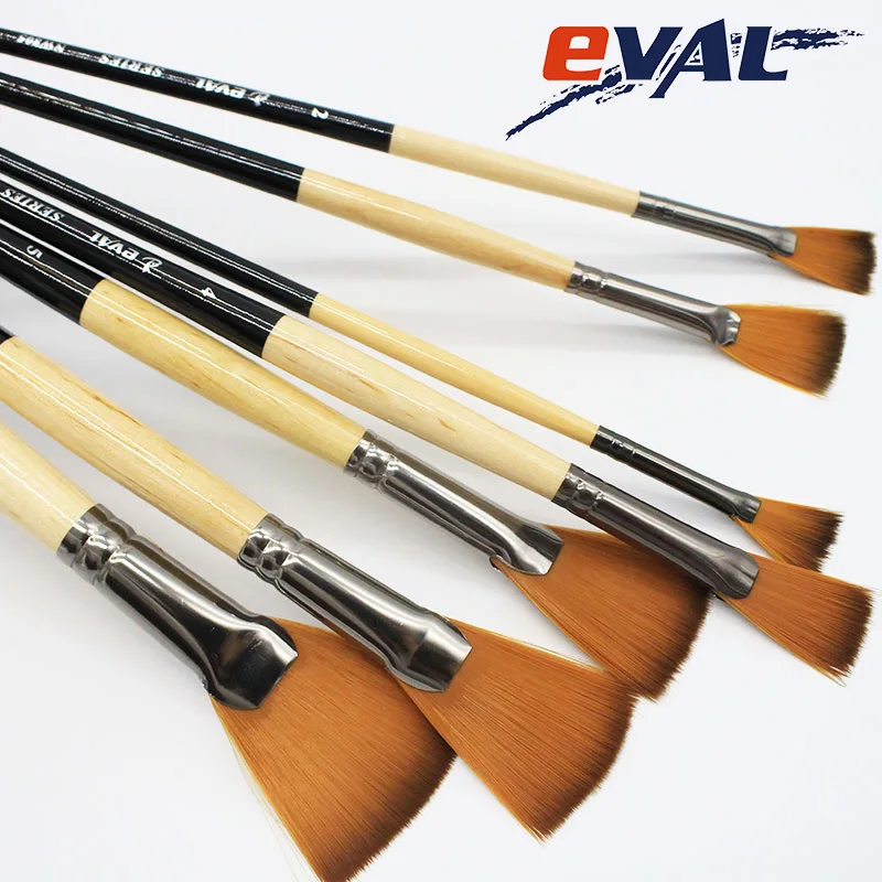 Goedkoop Eval 7 stks set Professionele Fan Vorm Nylon Haar Zwart Houten Olieverf Aquarel Borstel Voor Kunst Levert Student Tekening Set