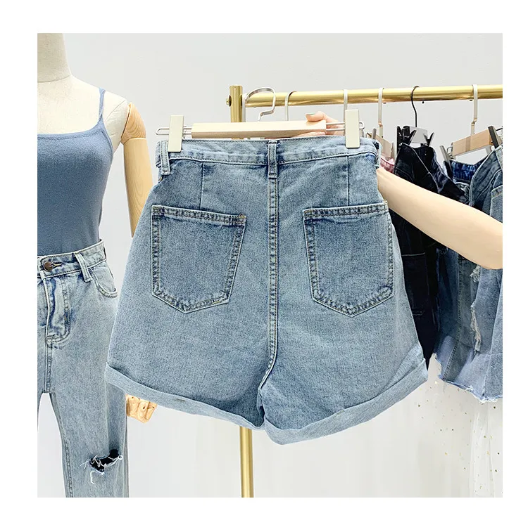 Высокая Талия яркое женские джинсовые шорты Летняя мода свободный уличная ретро джинсовые шорты с карманом Femme