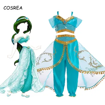 

Anime Aladdin and The Magic Lamp Aladdin Cosplay Costume Princess Jasmine Top Set Suit Belly Dancer Fancy Dress Party For Girls