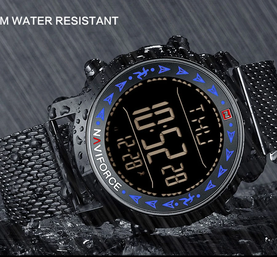 

NAVIFORCE Luxury Men Watch Sports Top Brand Man Digital Watch Pedometer Wristwatches Steel Mesh Band Clock Relogio Masculino