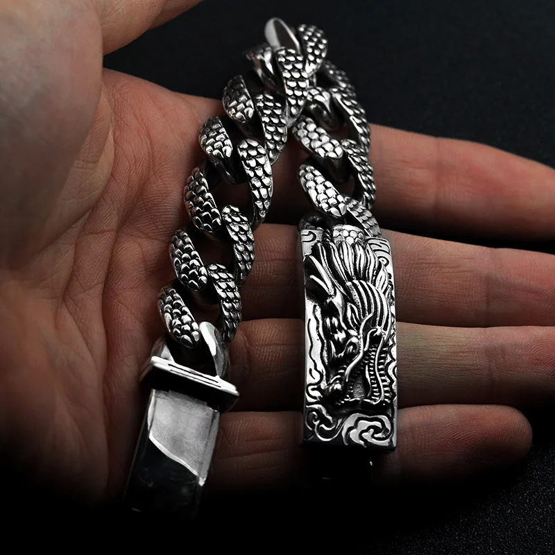 Новинка! 925 пробы серебряный браслет с головой дракона для мужчин, мужской браслет на цепочке, тайские серебряные браслеты, ювелирные изделия, подарки на день отца