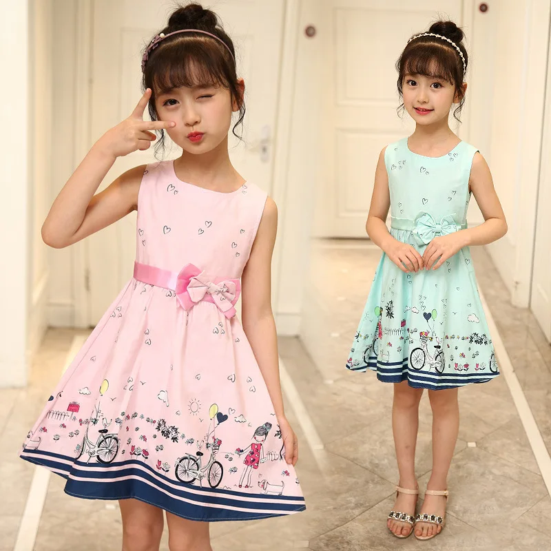 Baratos 2019 niños vestidos para niñas niños niño elegante fiesta vestidos de verano arco sin mangas 3 4 5 6 7 8 9 10 11 años