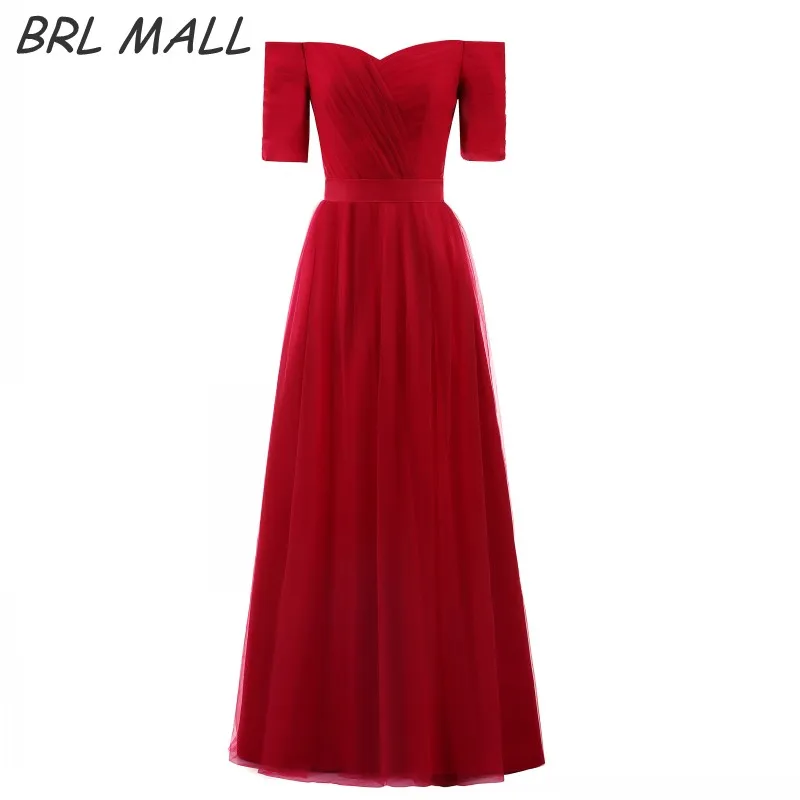 Charming Red Off Shoulder Prom Dress 2018 Backless short Sleeves Long ...