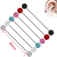 1 шт 14 г Длинные прямые Промышленные Штанги Кольца Полный Хрустальный шар Козелок Уха Пирсинг для Соска Кольца Бар Ювелирные изделия для тела