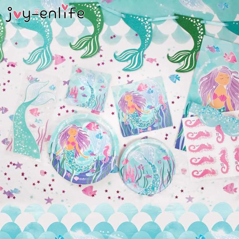 JOY-ENLIFE Mermaid Theme Party Tablecloths Kids Birthday Party Supplies Table Cover Birthday Party Decoration Supplies 100x180cm