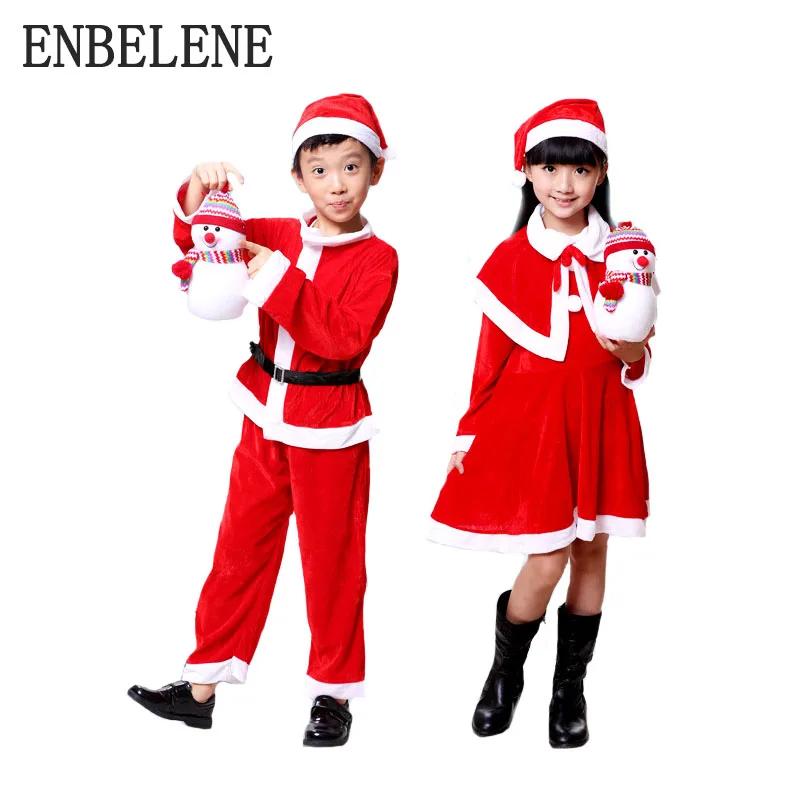 

2018 baby girls boys Santa Claus clothing set hat for children polyester red kids christmas costume dress clothes suit FH538