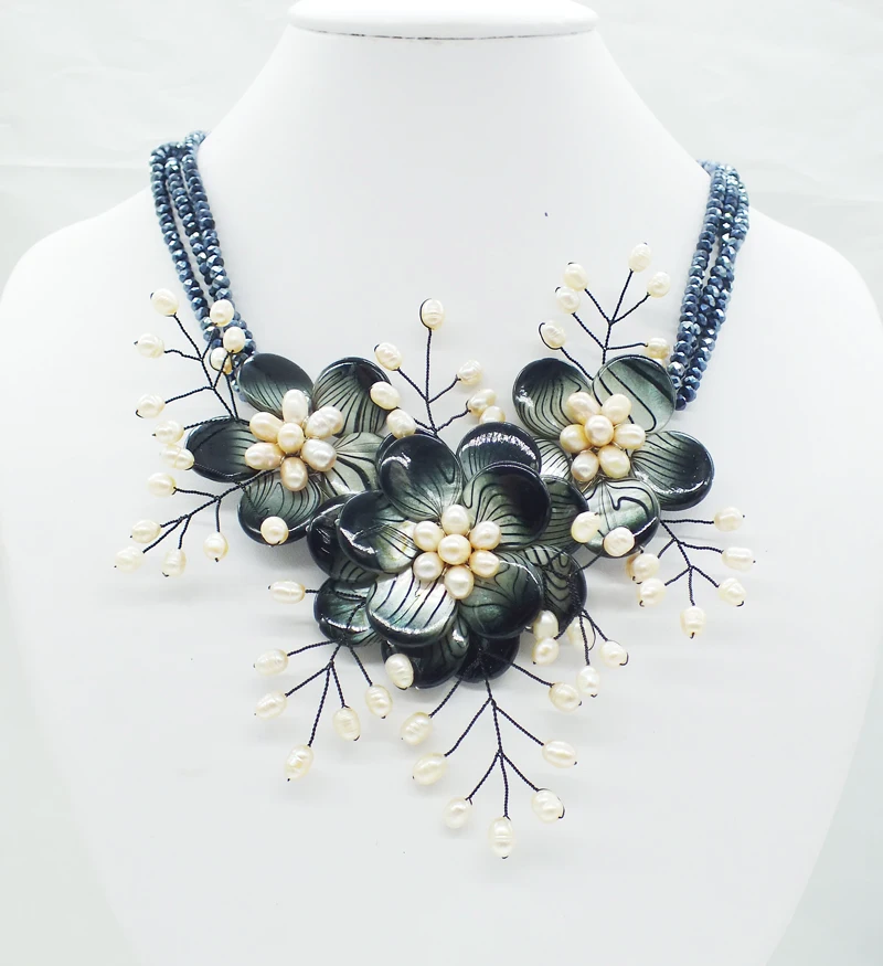 NEW-301#  Classic popular shell  pearl flower necklace