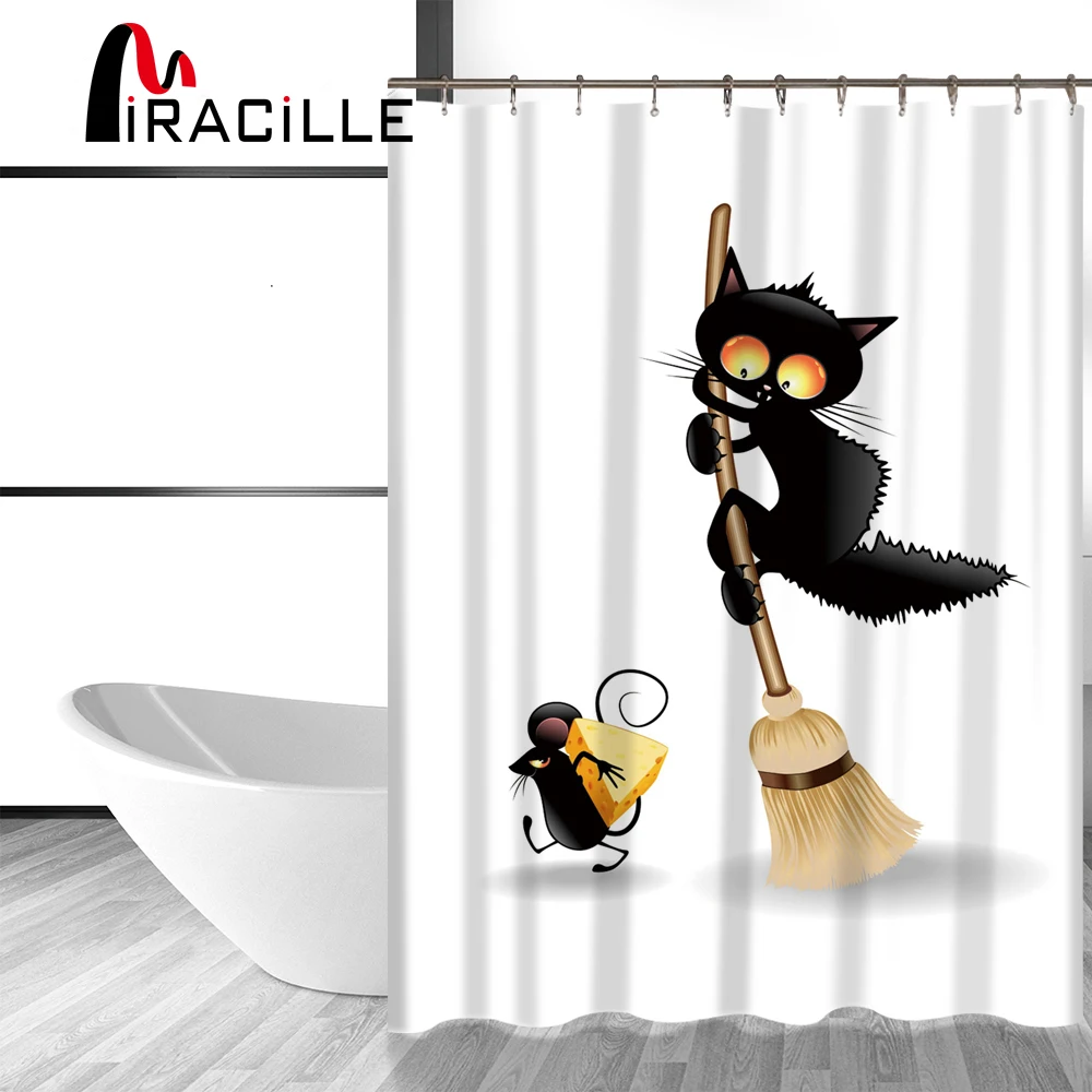 Miracille Черный кот мультфильм 3D детская занавеска для душа Водонепроницаемый полиэстер ткань домашний декоративный купальный занавес s 12 крючков