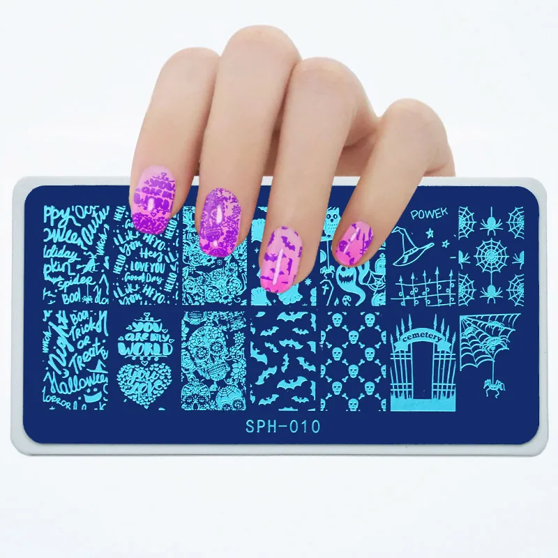 

1pcs SPH-Series Nail Stamping Plates Spider Bat Skull Pattern Nail Art Stamp Stamping Template Image Plate #010