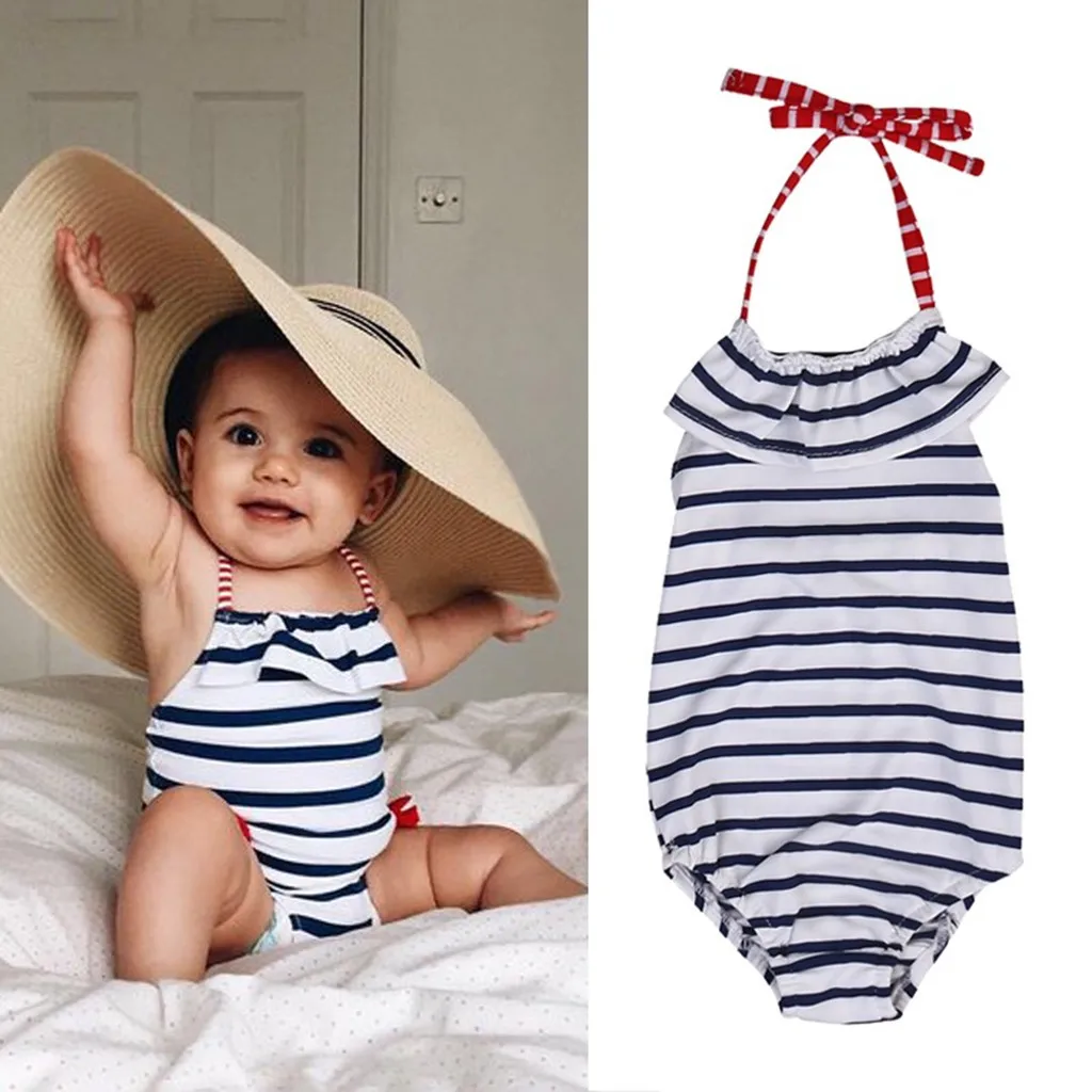 

CHAMSGEND Children Kids Girls Bikini Beach Suspender Stripe Swimwear One Piece Swimsuit 19MAY17 P35