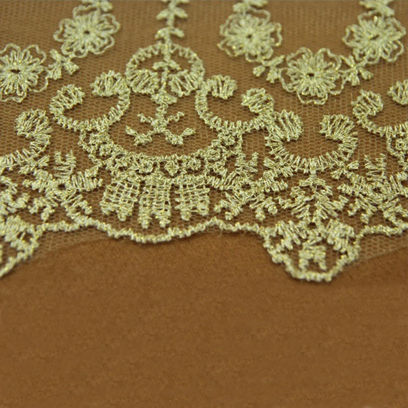 Вышитые белые ткани золотая линия кружева обрезки сетки вышитые Scraf Швейные DIY домашнее свадебное платье юбка кружевная отделка