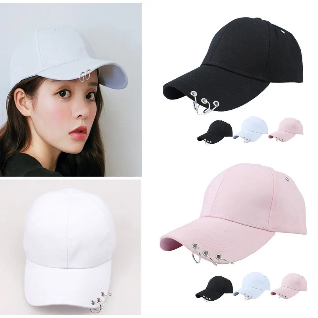 

Gift baseball cap with two rings men women hip hop Rapper Popper Locker Jazz dancer cap sun hat