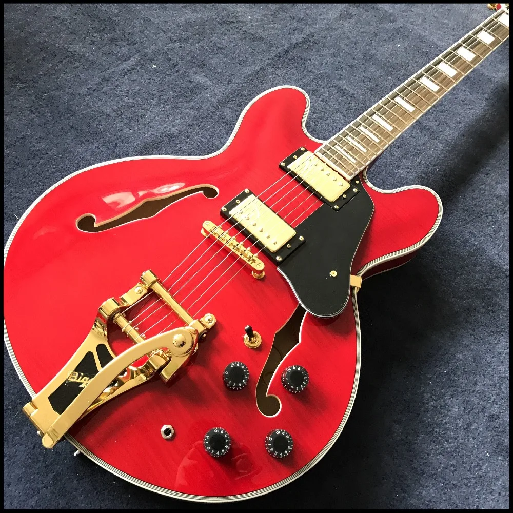 

HOT Factory red double F holes guitar JAZZ Electric Guitar High sound quality, factory direct sales , high quality guitarra