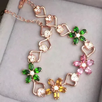 

natural diopside Bracelet s925 sterling silver natural gem combination flowers Bracelet fashion fine jewelry for women party