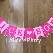Пользовательские персонализированного Baby shower баннер имя девушки овсянка розовый тема День рождения украшения Горячая детская игровая комната гирлянды