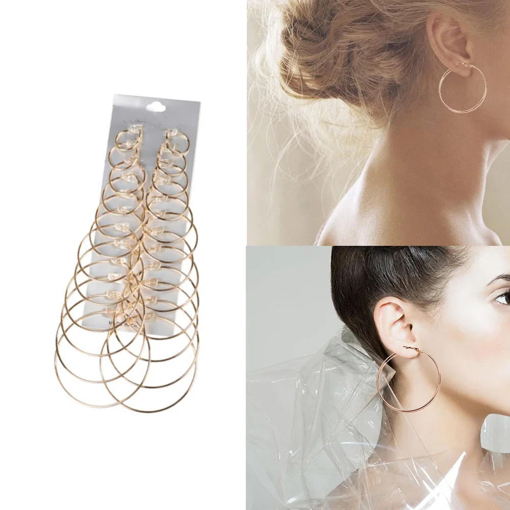 

Europe and America Exaggerated Metal 12 pairs of Large Circle Earrings Combination Set Big Hollow Drop Hoop Earrings Jewelry