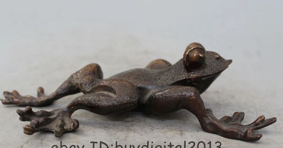 

10" Chinese Feng Shui Bronze copper Evil Lucky Wealth Frog bullfrog Art Statue