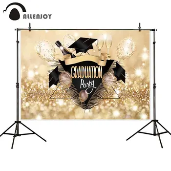

Allenjoy photophone backdrop Graduation party school golden glitter bokeh bachelor cap balloon photography backgrounds photocall