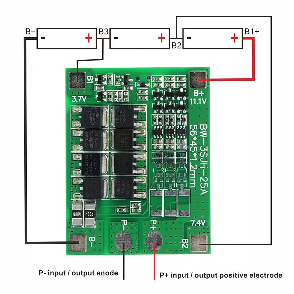 

3S 25A Li-ion 18650 BMS PCM Battery Protection Board with Balance For li-ion Lipo Battery Cell Pack