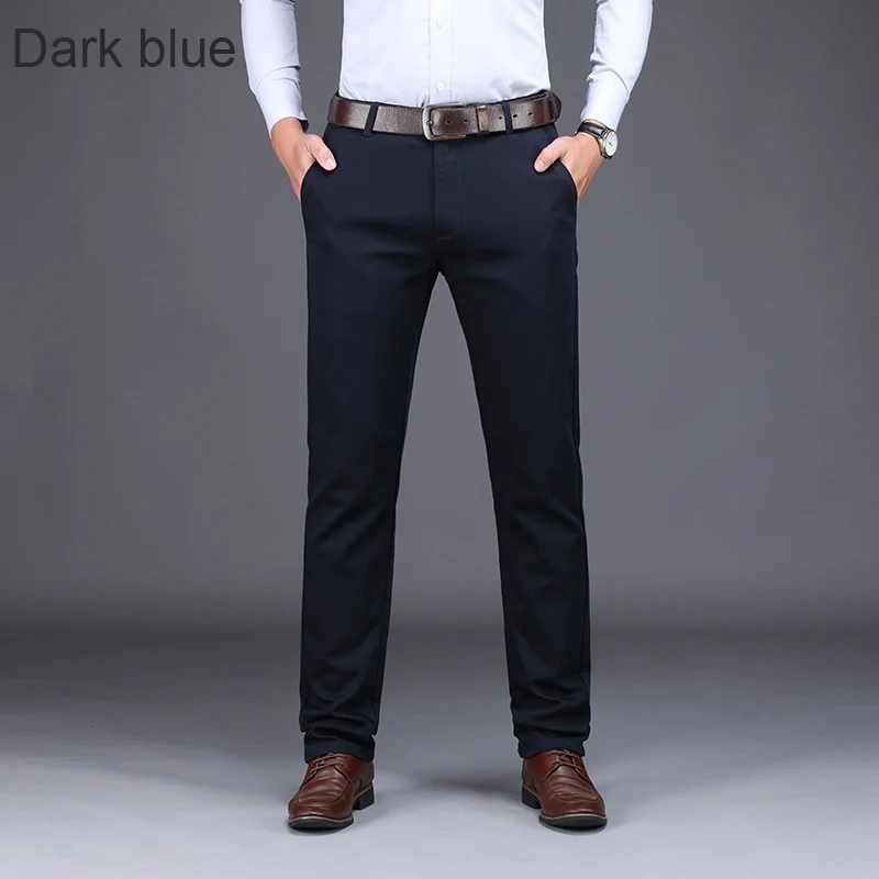 NIGRITY новые осенние зимние мужские модные деловые повседневные длинные брюки мужские эластичные прямые официальные брюки размера плюс 28-44 - Цвет: 1805-dark blue
