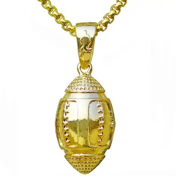 

Rugby Ball Pendant Fitness Necklace for Men American Football Stainless Steel Chain Gold-color Sports Jewelry 10PCS Wholesale