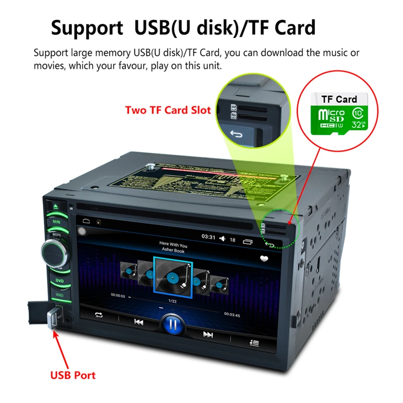 

RK-AR6116 2Din 6.5" HD Android 6.0.1 Capacitive Touch Screen Quad Core Car DVD Player GPS Navigation Bluetooth WIFI SD/USB/FM/AM