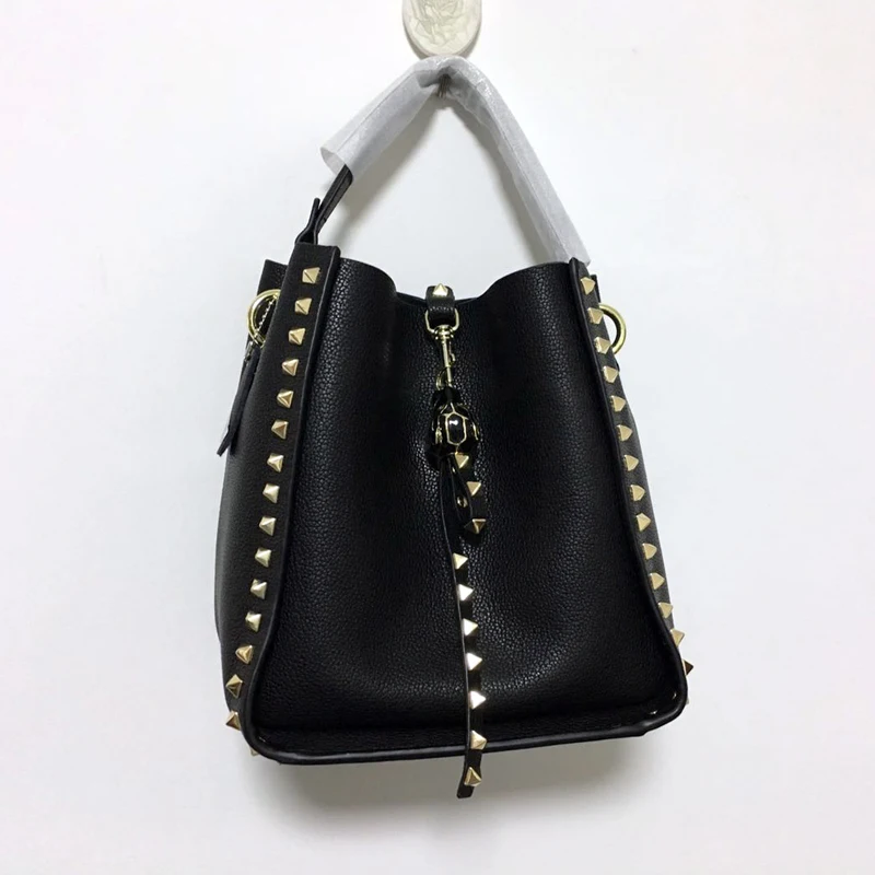 2017 Winter Autumn Famous Brand Designer Women's Bucket Bag Genuine Leather Ladies Handbag Rivet Female Shoulder Bag Small4