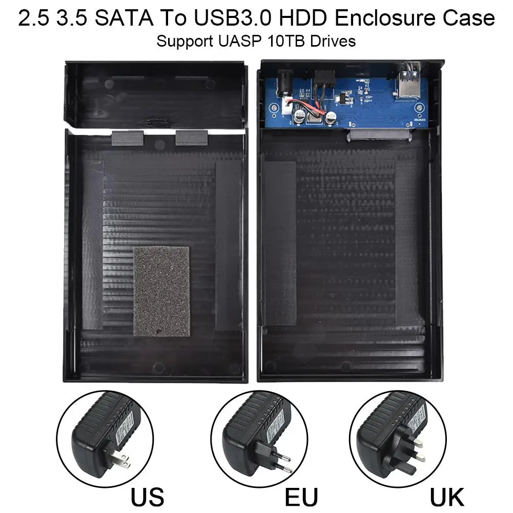 

2.5" 3.5" HDD Disk Case 3.5 HDD Enclosure Case SATA to USB3.0 External Hard Drive Enclosure Reader Support UASP 10TB Drives