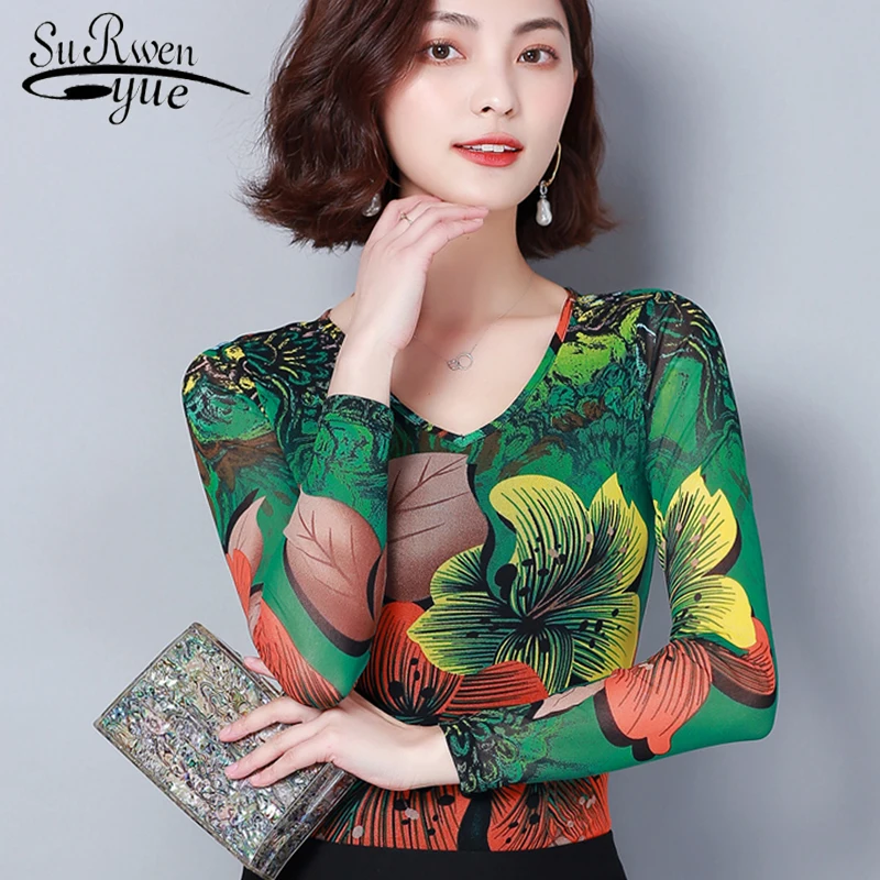 

blusas mujer de moda 2019 new print Blouse shirt Female Long Sleeve plus size V-neck lace Blouse womens tops and blouses 2831 50