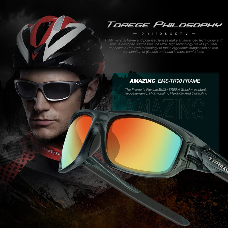 

TOREGE Men's Fashion Polarized Sunglasses For Driving Glasses TR90 Unbreakable Frame Eyewear Goggles Unisex 100% UV400 Glasses