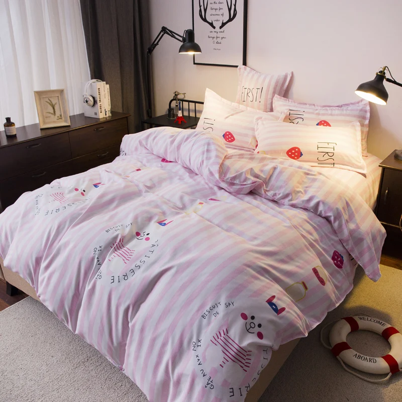 Solstice домашний текстиль король queen комплект белья двуспальный для девочек подростков Лен кролик Duvet Стёганое одеяло наволочка гладкая простынь - Цвет: 11