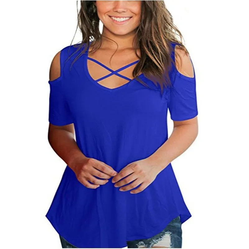 

Summer 2019 New Women Casual T-Shirt V-Neck Solid Splice Modal Shirt Plus Size Women Clothing Fashion Sexy Off Shoulder Tops