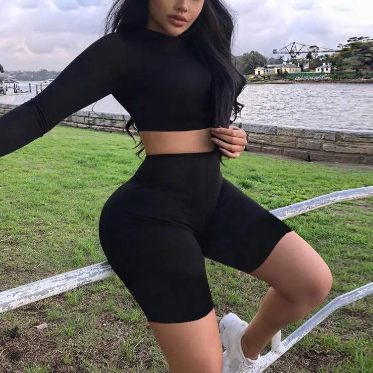 set tracksuit high neck crop tops 