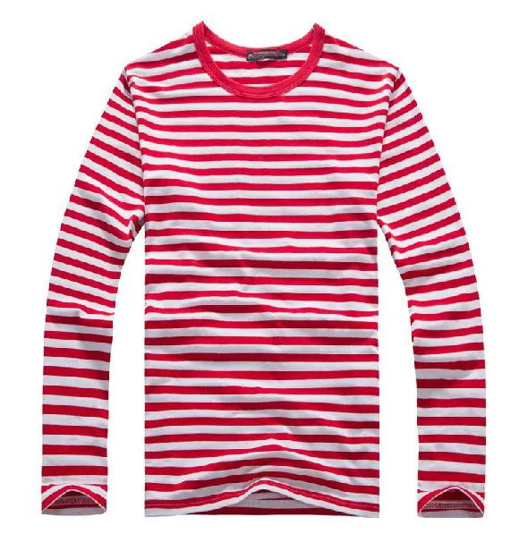 Для Мужчин's футболка в полоску Демисезонный новые модные мужские рубашки с длинным рукавом в полоску, рубашка в морском стиле футболки для Для мужчин Для Мужчин's футболки WS541 - Цвет: O Neck red
