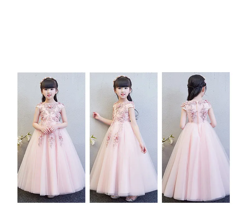 KICCOLY/ г. Новое элегантное розовое платье с кружевными рукавами для девочек детское платье для первого причастия торжественное свадебное платье для маленьких девочек, От 1 до 14 лет