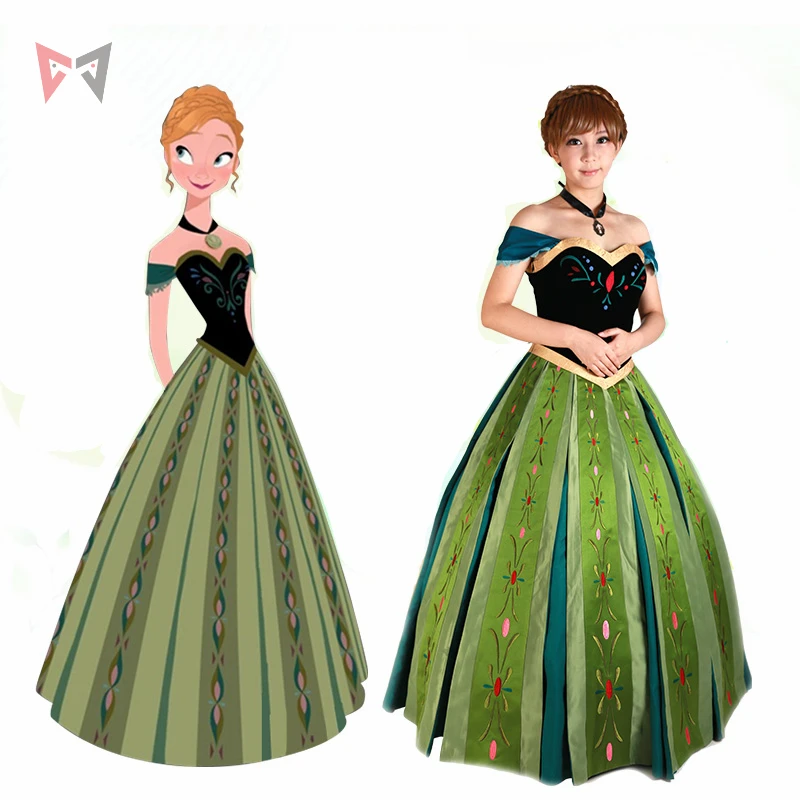 Athemis Frozen Anna Princess Coronation dress Cosplay costume custom made size suit necklace
