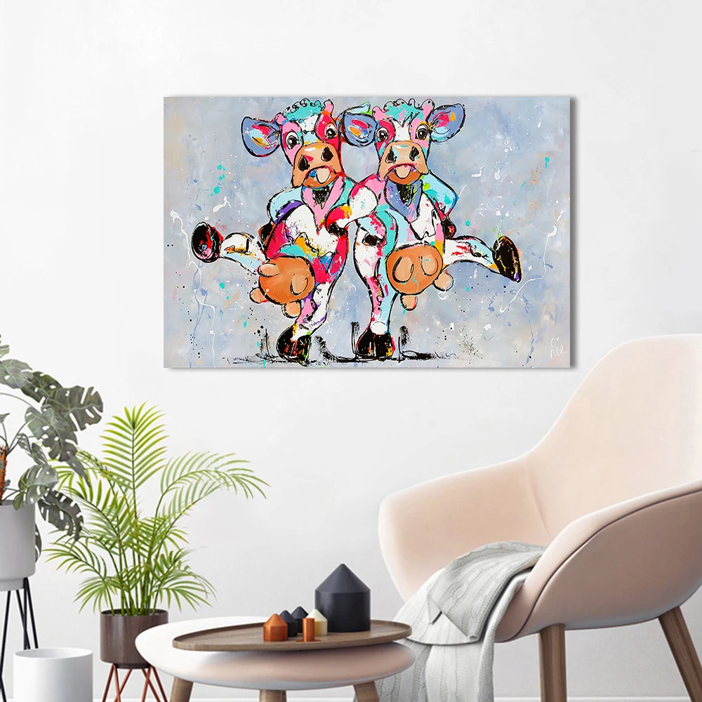 Настенный холст HDARTISAN Vrolijk Schilderij картина с животными принт счастливыми коровами