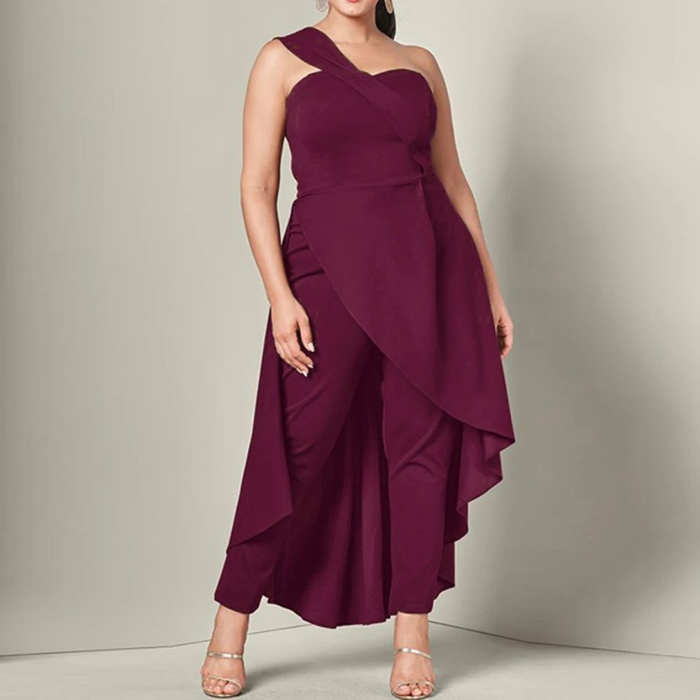 Женское элегантное сексуальное длинное платье на одно плечо с оборками и асимметричным подолом - Цвет: Wine Red