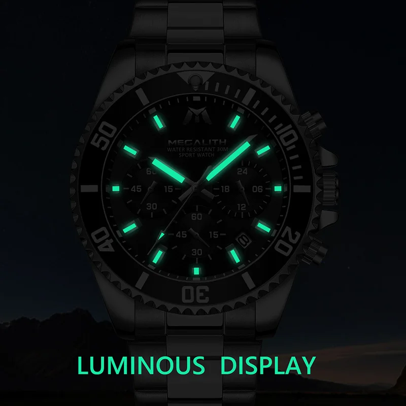 MEGALITH модные мужские часы Топ бренд класса люкс Хронограф Colck Мужские Reloj Hombre 2019