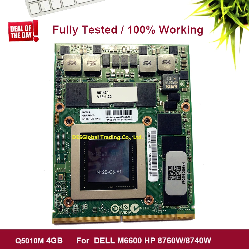  Original Quadro 5010M N12E-Q5-A1 4GB Q5010M VGA Video Graphic Card For Dell M6600 M15X HP 8760W 877