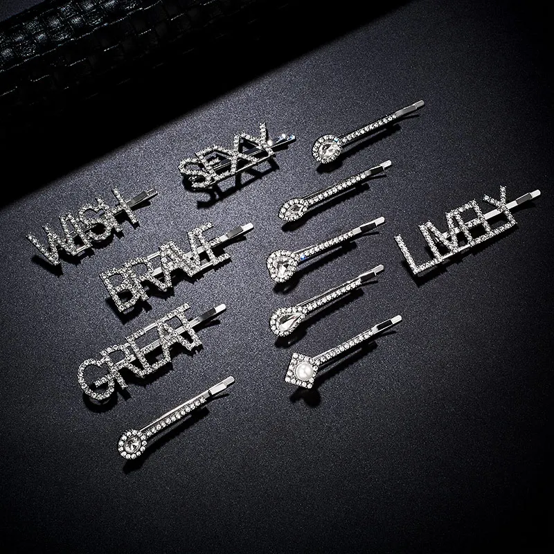 

H:HYDE Bling Letter Hairpins Headwear for Women Girls Hair Clips Pins Barrette Tools Bridal Hair Accessories Pince Cheveux Femme