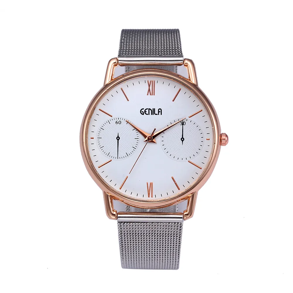 

New ladies mesh belt watch simple Roman numerals small seconds solid color stainless steel dial rose gold case quartz watch a70