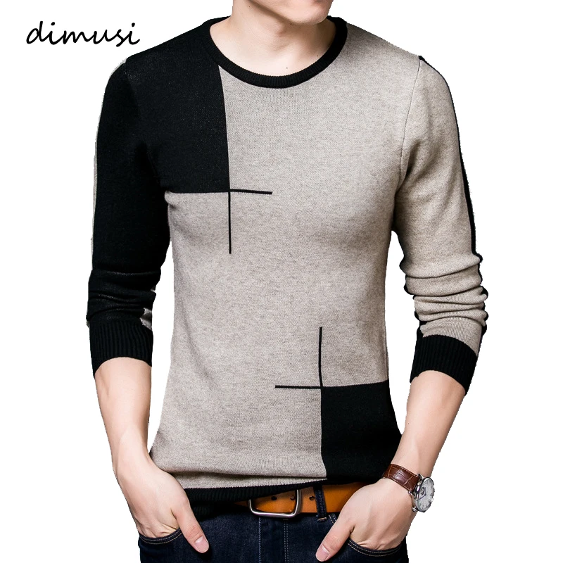 DIMUSI الربيع الخريف الرجال سترة الرجال الياقة المدورة تنفس عارضة سترة رجل يا NeckSlim صالح العلامة التجارية محبوك البلوفرات ، TA318