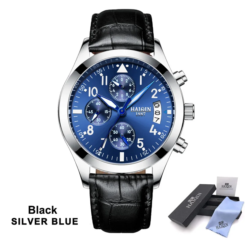 HAIQIN, мужские спортивные часы, мужские часы, Топ бренд, роскошные часы, мужские Кварцевые военные наручные часы, мужские водонепроницаемые часы - Цвет: Black Silver Blue